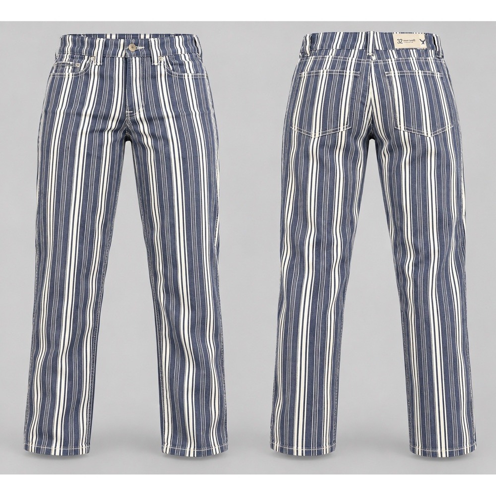 7 For All Mankind Women's 32x25 The Ankle straight blue white stripe nwt